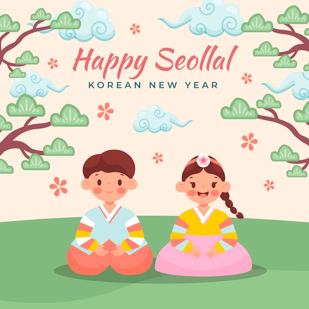 Illustrazione piatta per la celebrazione del festival seollal
