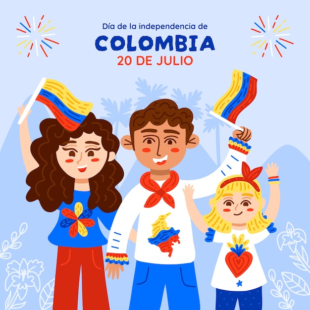 Illustrazione piatta per la celebrazione del giorno dell'indipendenza colombiana