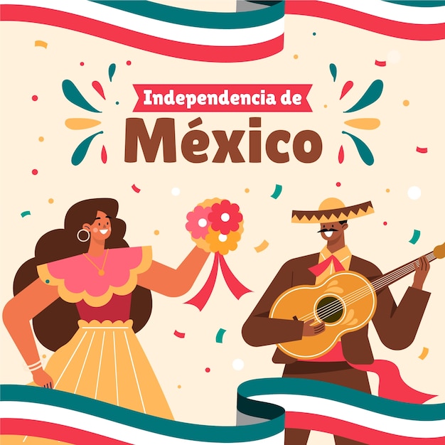 Illustrazione piatta per la celebrazione del giorno dell'indipendenza del Messico