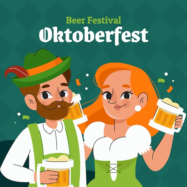 Illustrazione piatta per la celebrazione della festa della birra Oktoberfest
