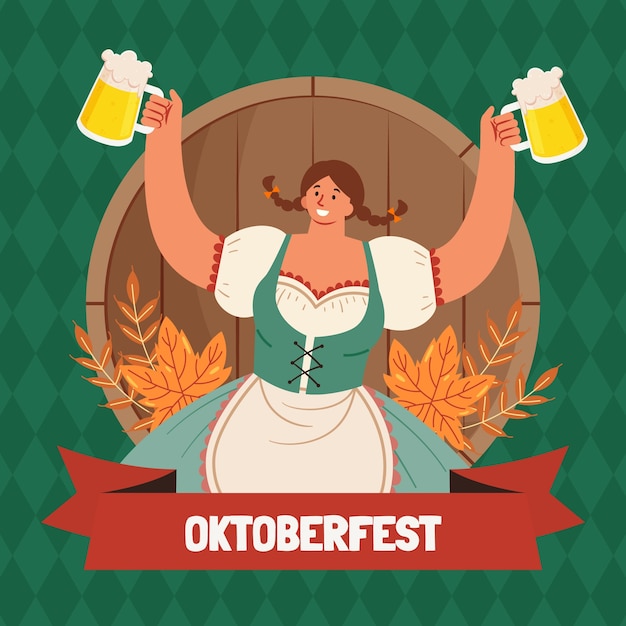 Illustrazione piatta per la celebrazione della festa della birra Oktoberfest