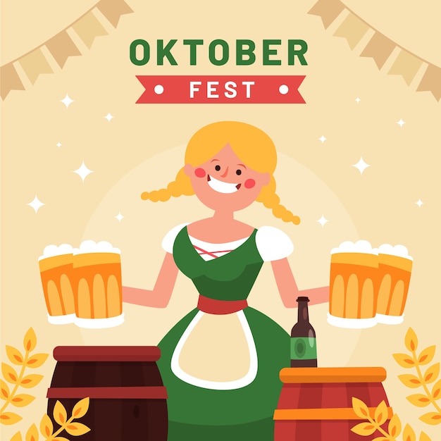 Illustrazione piatta per la celebrazione della festa della birra Oktoberfest