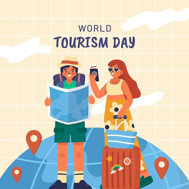 Illustrazione piatta per la celebrazione della giornata mondiale del turismo