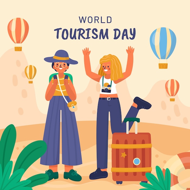 Illustrazione piatta per la celebrazione della giornata mondiale del turismo
