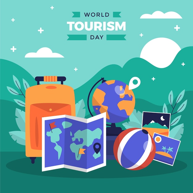 Illustrazione piatta per la celebrazione della Giornata mondiale del turismo