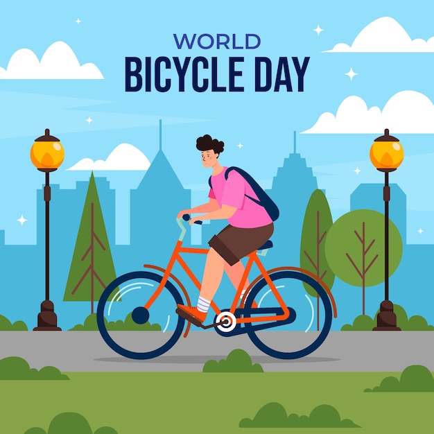 Illustrazione piatta per la celebrazione della giornata mondiale della bicicletta