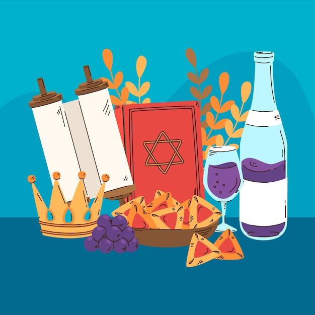 Illustrazione piatta per la celebrazione delle vacanze purim