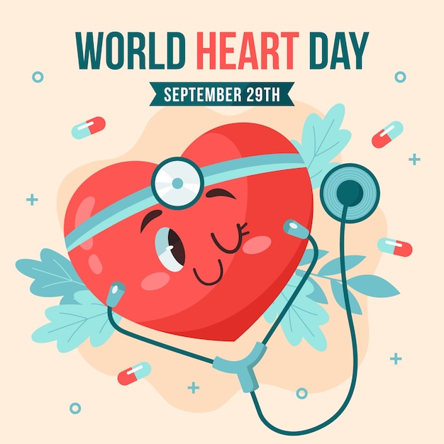 Illustrazione piatta per la consapevolezza della Giornata Mondiale del Cuore