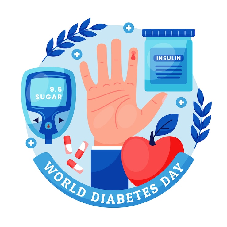 Vettore illustrazione piatta per la consapevolezza della giornata mondiale del diabete