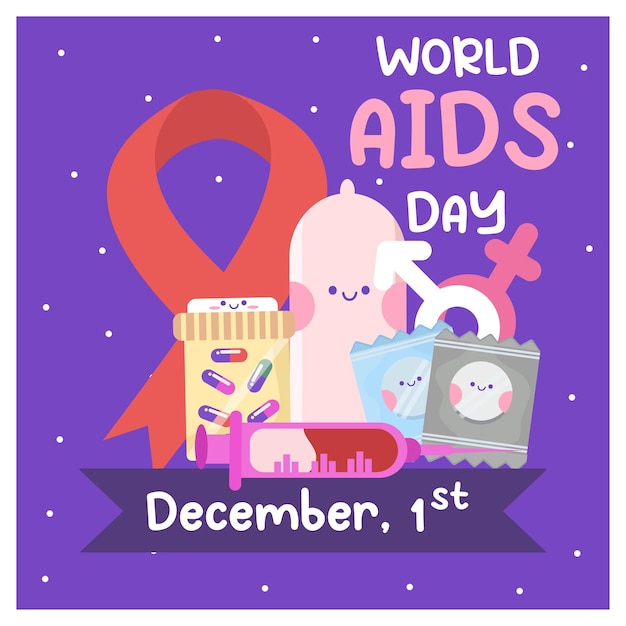 Illustrazione piatta per la consapevolezza della Giornata mondiale dell'AIDS