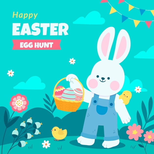 Illustrazione piatta per le vacanze di Pasqua.