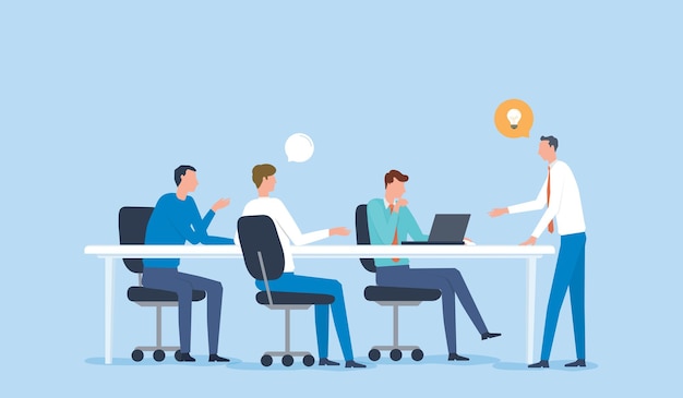 illustrazione piatta riunione del team di lavoro per il brainstorming del progetto