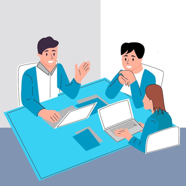 illustrazione piatta vettore gruppo di lavoratori che hanno una riunione in ufficio