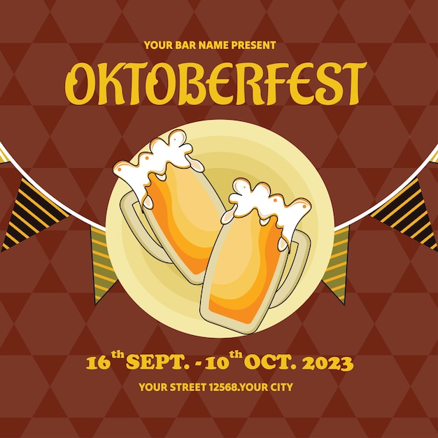 Illustrazione piatta vettoriale per la celebrazione del festival della birra dell'oktoberfest Modello di post dell'Oktoberfest