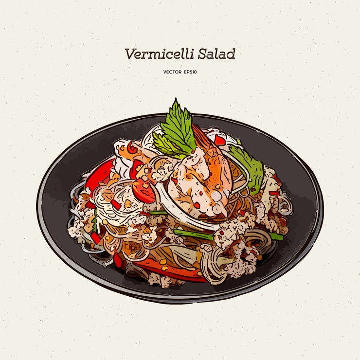 Illustrazione piccante dell'insalata di vermicelli