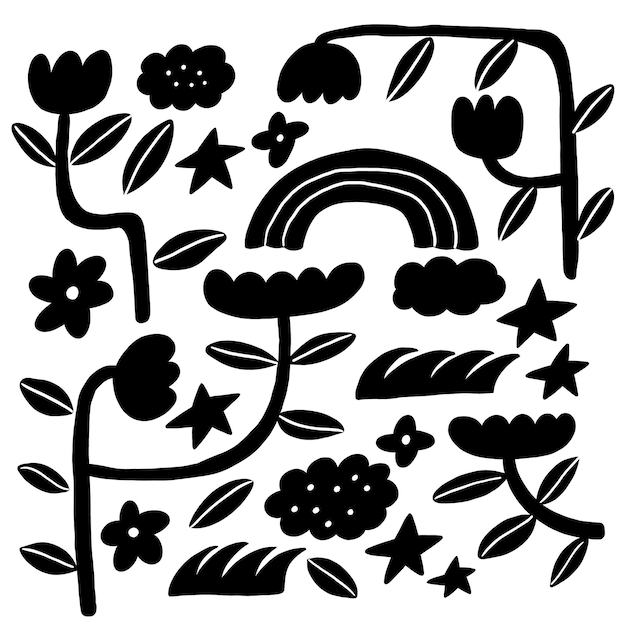 illustrazione quadrata a forma di fiore e arcobaleno