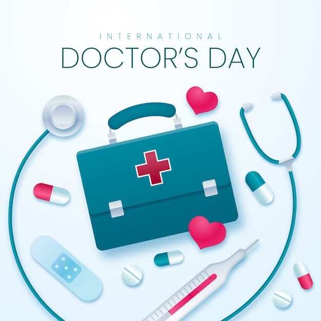 Illustrazione realistica del giorno del medico nazionale con kit di pronto soccorso