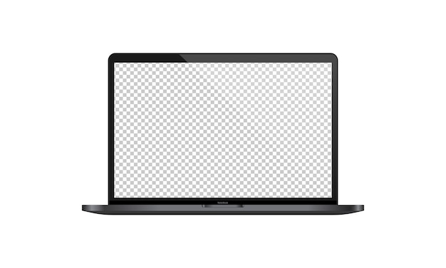 Illustrazione realistica dell'esposizione del computer portatile. Monitor vuoto trasparente. Schermo. Vettore ENV 10. Isolato su priorità bassa bianca.