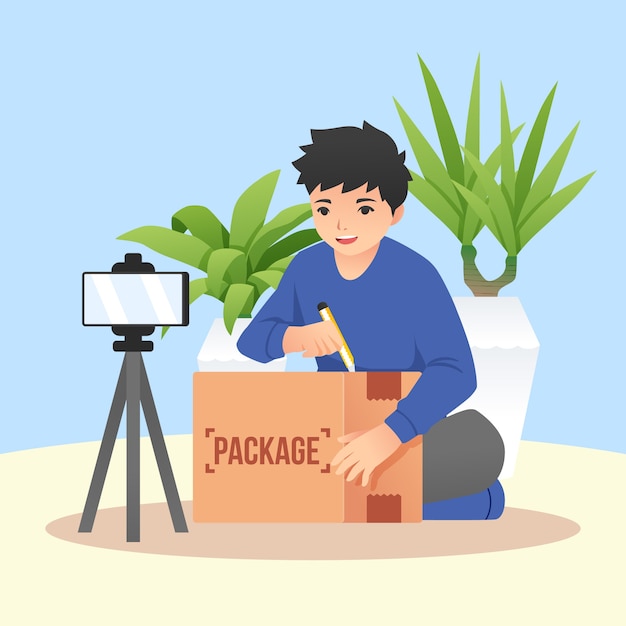 Illustrazione realistica dell'unboxing