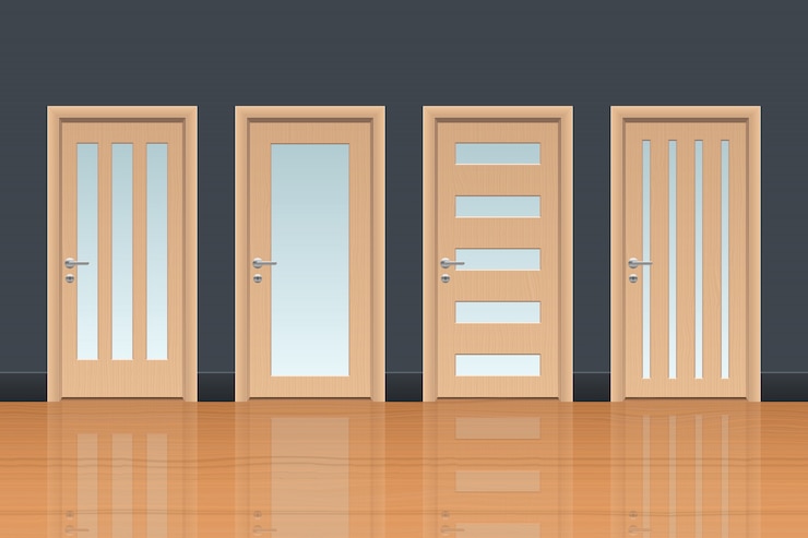 Vettore illustrazione realistica di progettazione della porta di legno