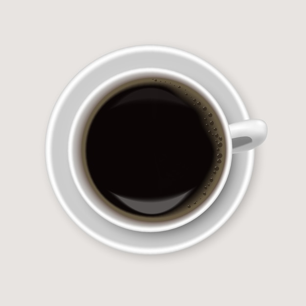 Illustrazione realistica di vettore della singola tazza di caffè di vista superiore