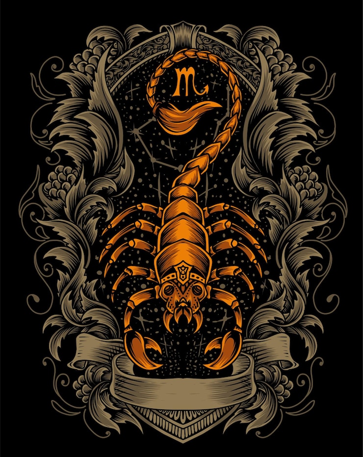 Vettore illustrazione scorpione con engraning ornamento