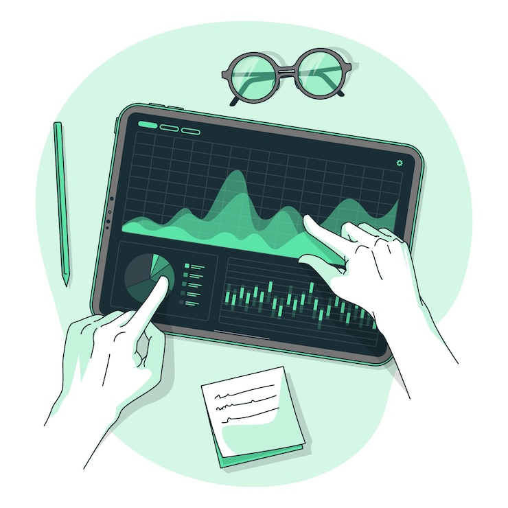 Vettore illustrazione scura di concetto di analisi dei dati
