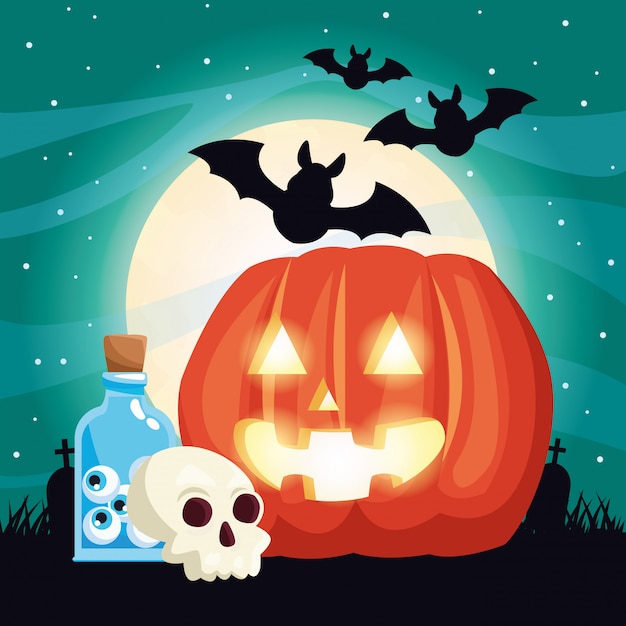 Illustrazione scura di Halloween con la zucca