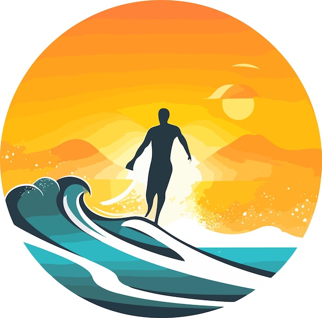 illustrazione semplificare il design adesivo con il logo di surf dell'uomo
