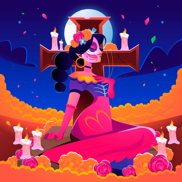 Illustrazione sfumata per la celebrazione del dia de muertos