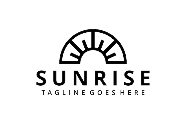 Illustrazione sole o luce solare, tramonto, alba segno giallo brillante all'aperto modello di progettazione del logo