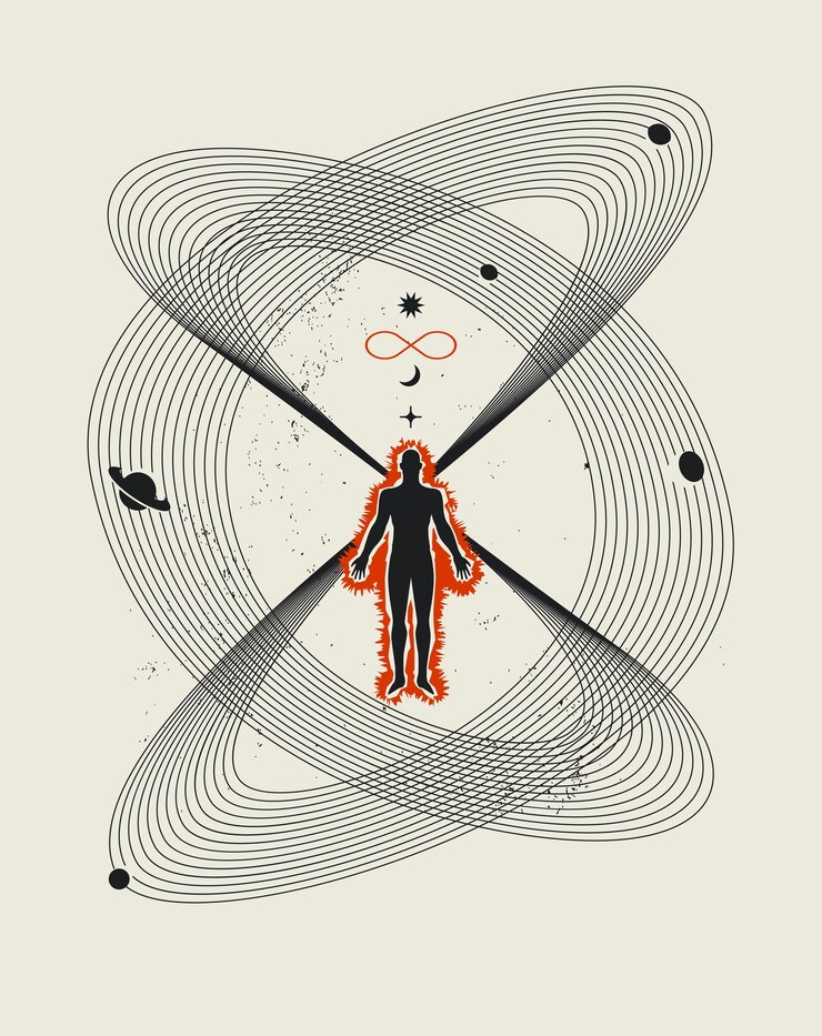 Vettore illustrazione spirituale concettuale dell'universo umano sull'immaginazione o sui sogni umani