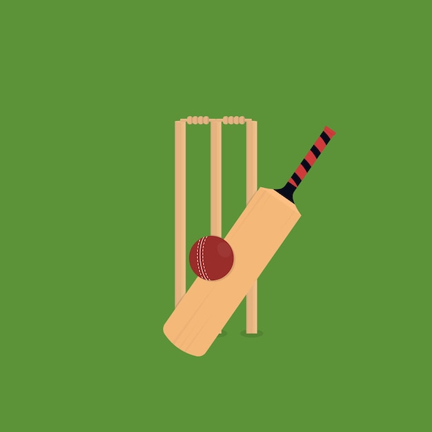 Illustrazione stabilita dell'attrezzatura della mazza e della palla di cricket