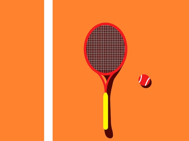 Illustrazione su sport e tennis Una racchetta da tennis e una palla nel campo da tennis
