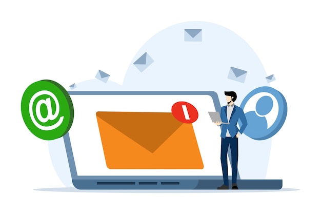 illustrazione sul concetto di email marketing o nuova notifica di email sullo schermo del computer portatile