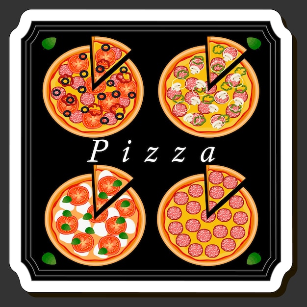 Illustrazione sul tema grande pizza calda e gustosa al menu della pizzeria
