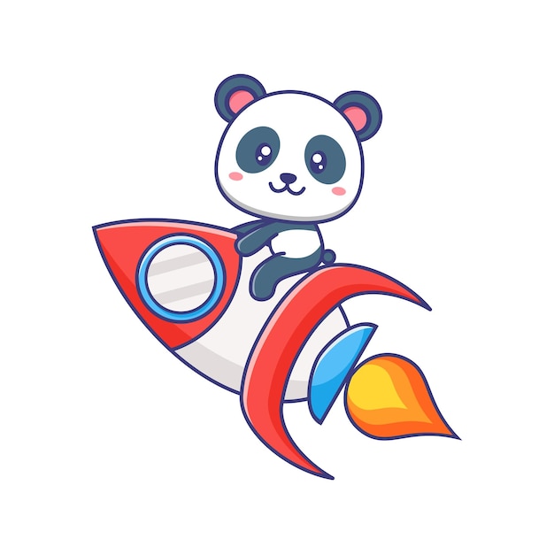 Illustrazione sveglia del fumetto del razzo di guida del panda del bambino isolata