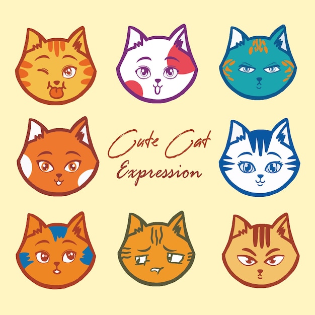 illustrazione sveglia del fumetto di espressione della testa del gatto