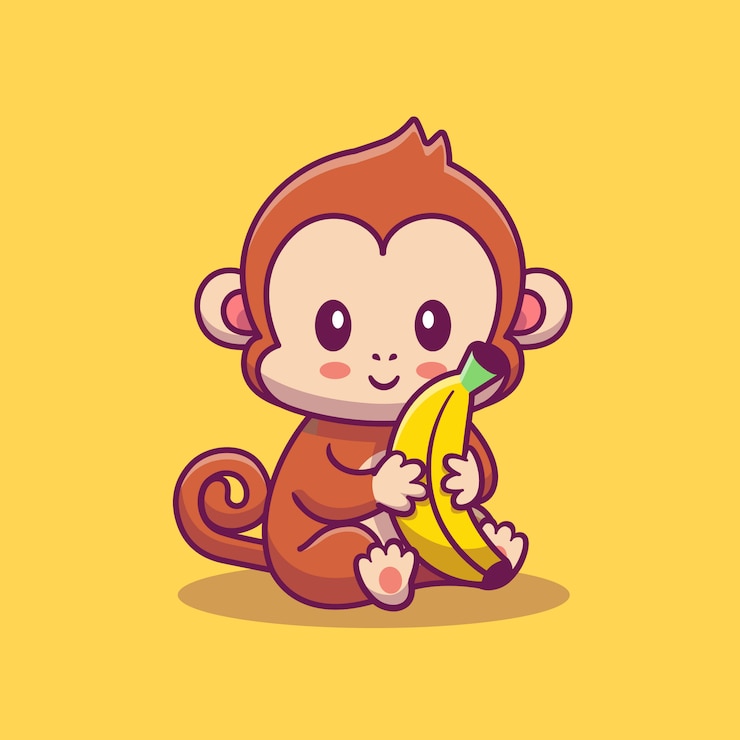 Vettore illustrazione sveglia dell'icona della banana della tenuta della scimmia. icona animale concetto isolato. stile cartone animato piatto