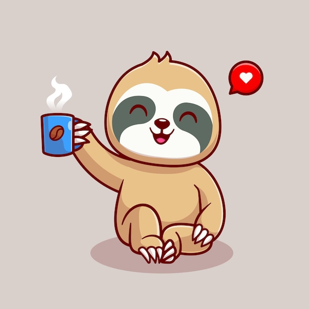 Illustrazione sveglia dell'icona di vettore del fumetto della bevanda del caffè del bradipo. Concetto dell'icona della bevanda animale piatto isolato