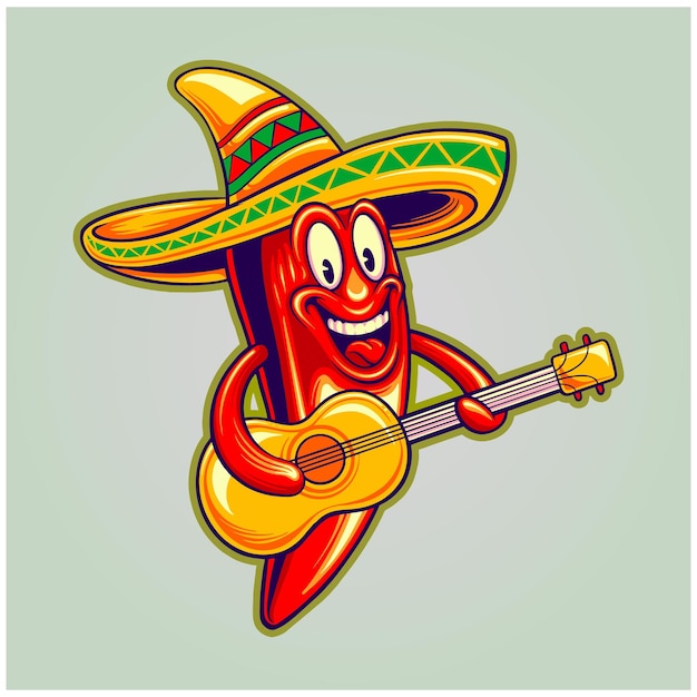 Illustrazione sveglia della chitarra messicana del peperoncino cinco de mayo