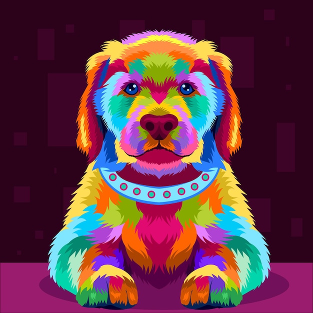 Illustrazione testa di cane colorata con stile pop art