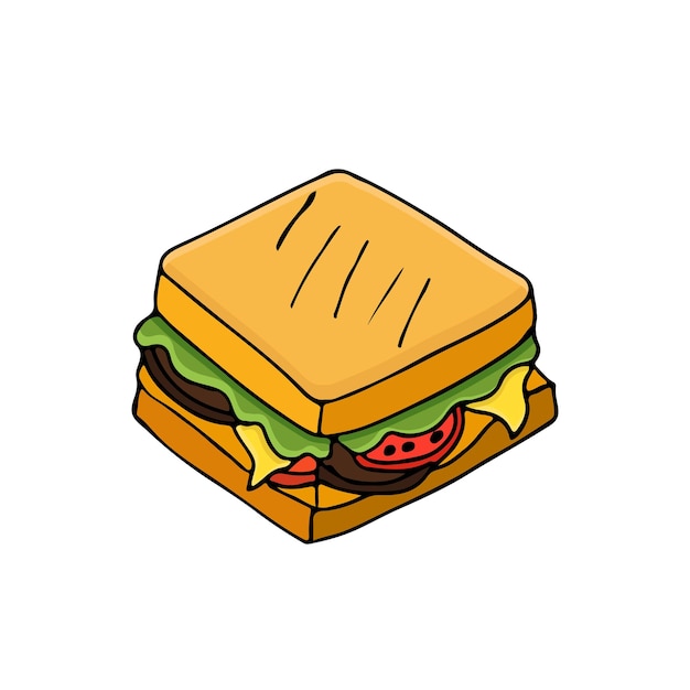 Illustrazione variopinta di doodle del panino nel vettore