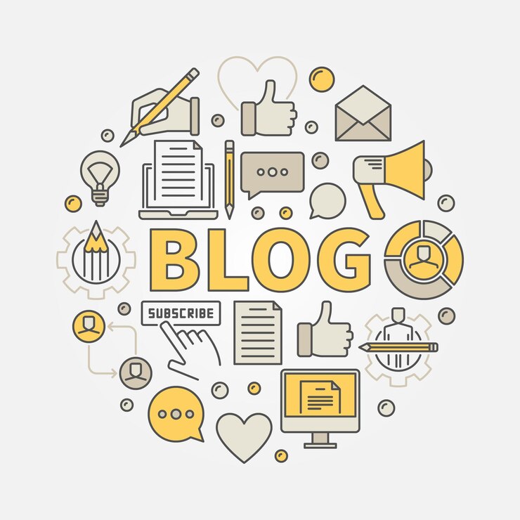 Vettore illustrazione variopinta rotonda di blogging - insegna di vettore