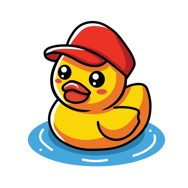 Illustrazione Vector Graphic Cartoon di un'anatra di gomma che indossa un cappello rosso simbolo di divertimento e stile