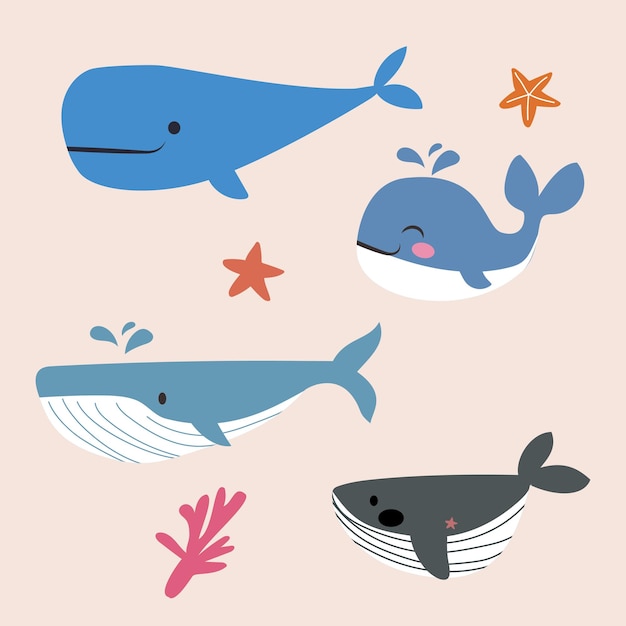 Illustrazione Vector Whales Colorate