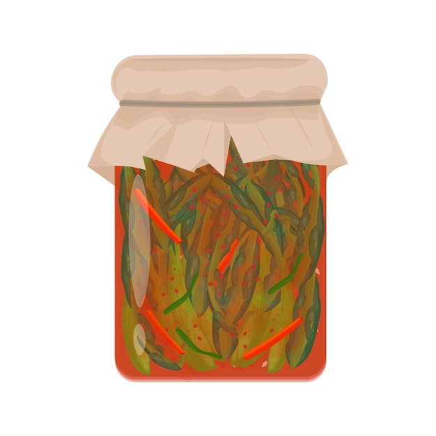 Illustrazione Vectoration Logo Clipart Fermentazione Foglie di senape o kimchi Gat su un barattolo