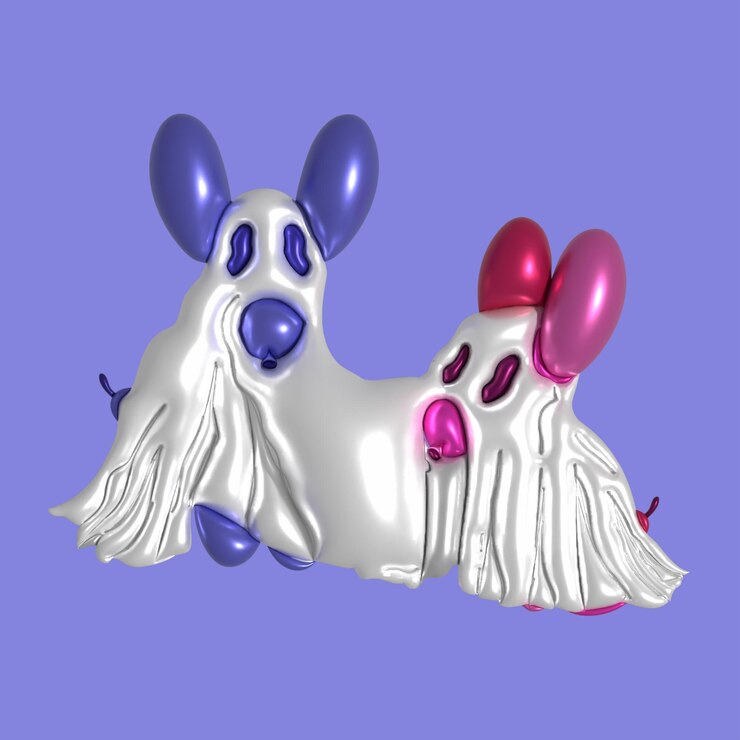 Vettore illustrazione vettoriale 3d di un cane con un palloncino costume di halloween 4