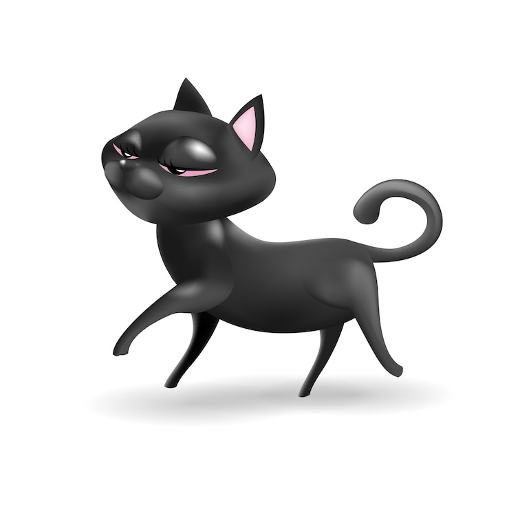 Vettore illustrazione vettoriale 3d gatto nero isolata su sfondo bianco