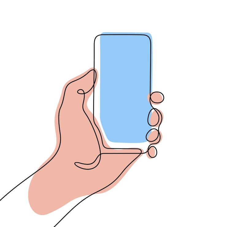 Vettore illustrazione vettoriale a colori di una linea continua di smartphone in mano